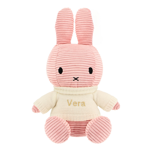 Miffy Light Pink Corduroy Plush (33 cm) with Name Embroidery on Sweater